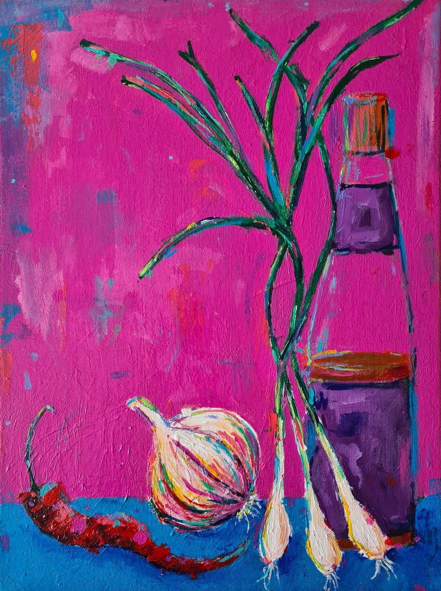 Impressionistic Still Life Acrylic Painting By Dawn Underwood, 12 X 16, Cooking, Original Artwork