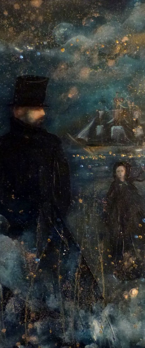 "On the heath" mix media on wood 15x30cm by Loetitia Pillault