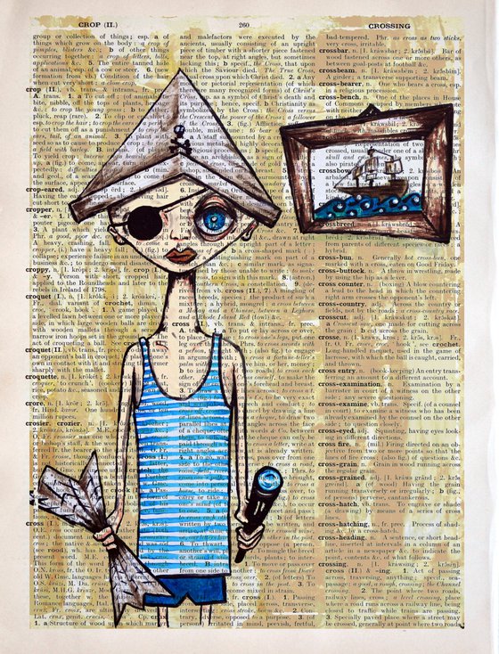 Young Pirate - Collage Art on Large Real English Dictionary Vintage Book Page