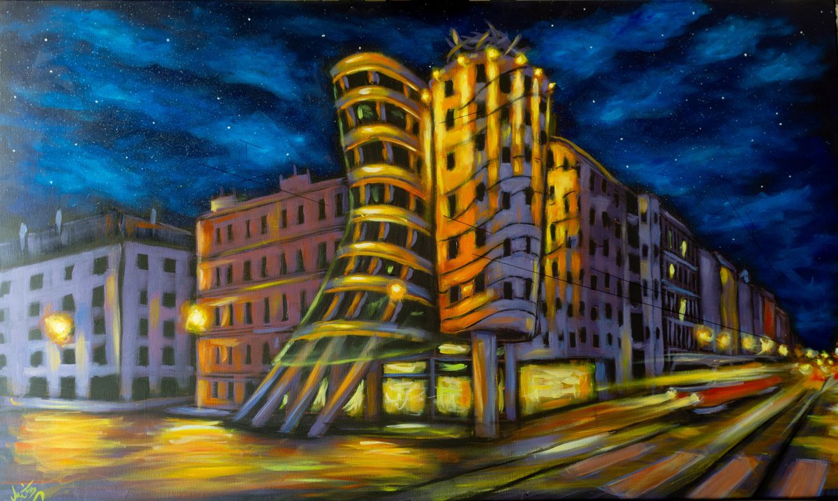 Surrealistic Cityscapes Acrylic Painting By Tiziano Marasco, 51 X 31", Jiraskovo Nam?sti?, Original Artwork