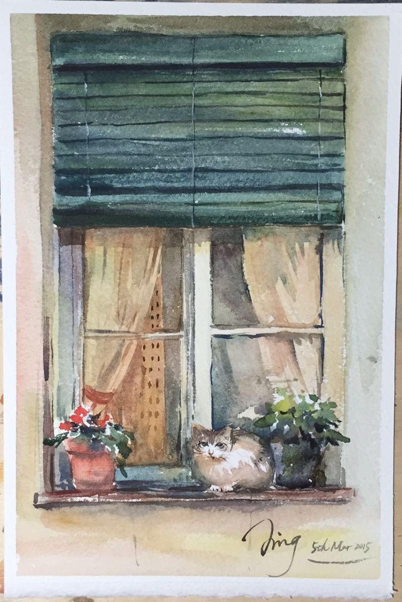 Impressionistic Cityscapes Watercolour By Jing Chen, 7 X 11, Passing Afternoon, Original Artwork