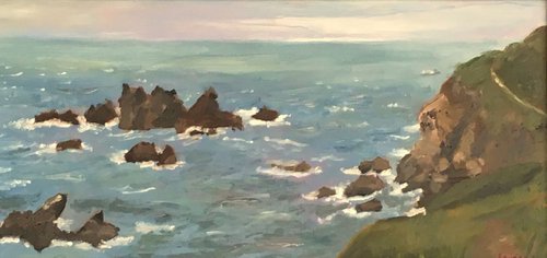 'Man 'o' War rocks' at the Lizard, Cornwall - An original oil painting, lovely gift! by Julian Lovegrove Art