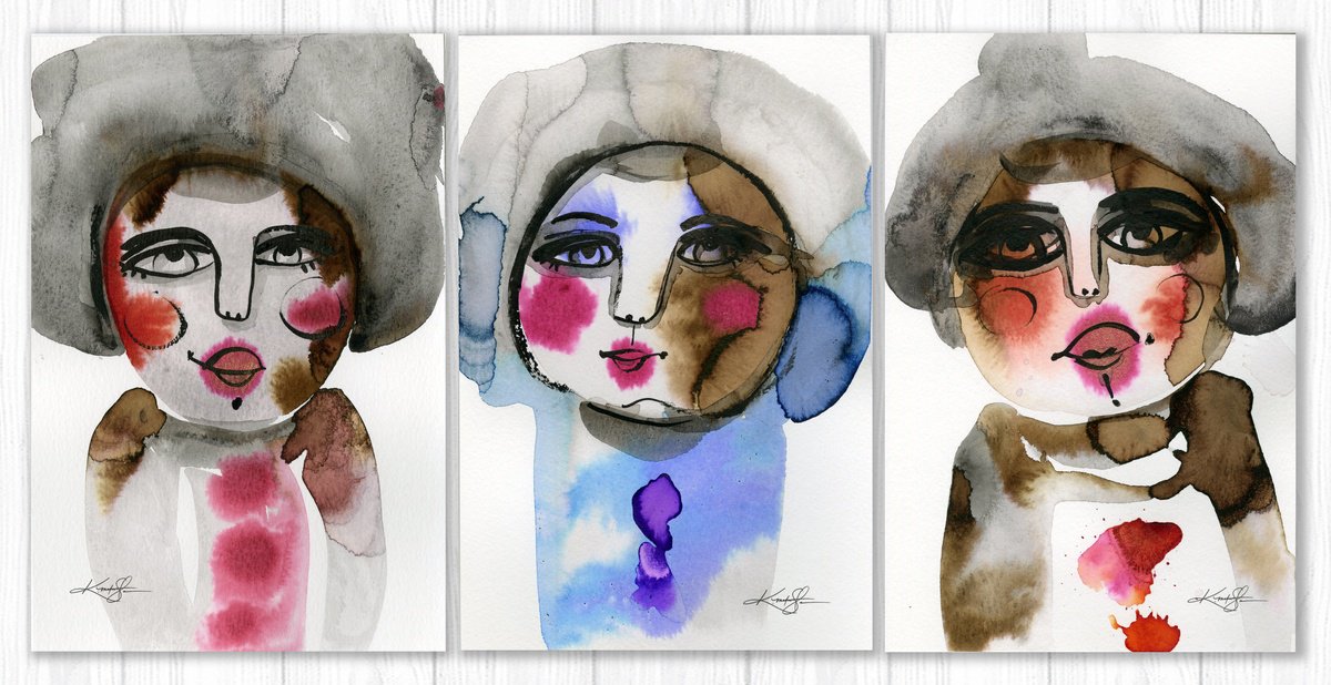 Funky Face Pizzazz Collection 3 - 3 Abstract Face Paintings by Kathy Morton Stanion by Kathy Morton Stanion