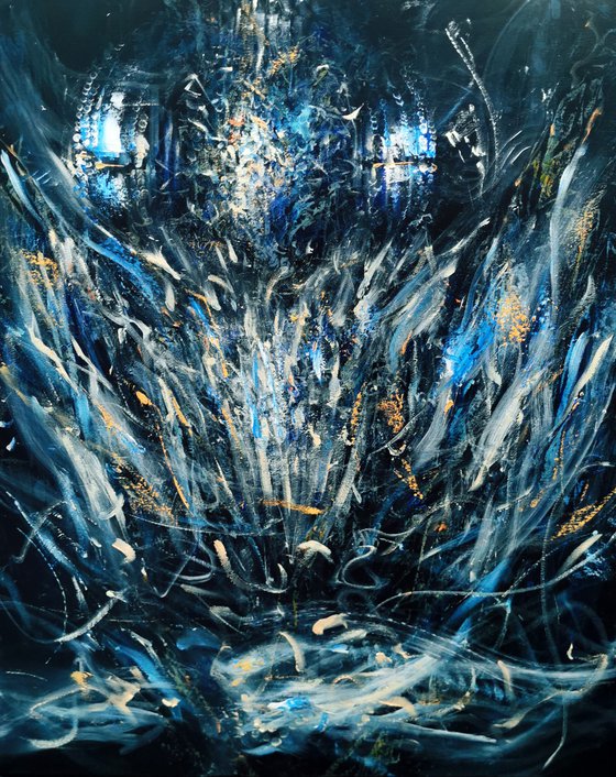 Large Spontaneous Dark Blue Angel Series Painting By KLOSKA