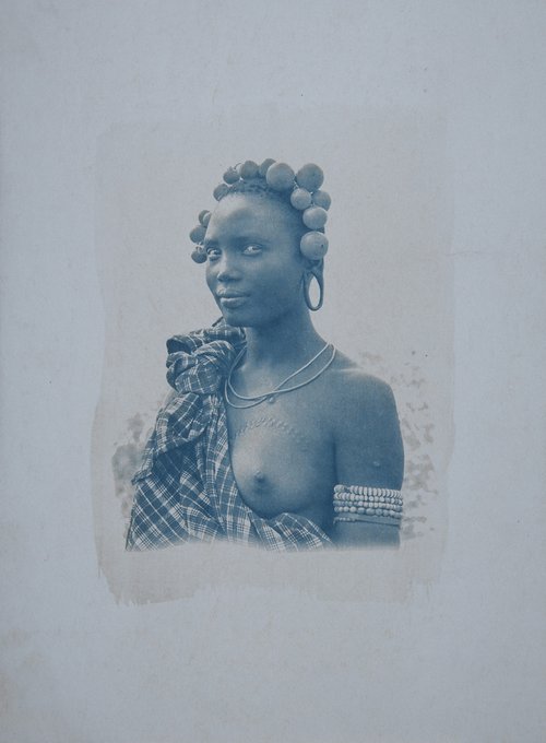 African Woman Portrait. Cyanotype Print by MINDIA MIDELASHVILI