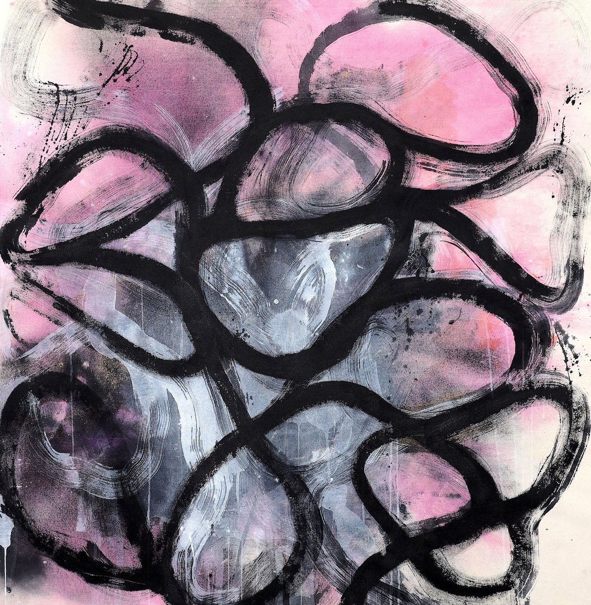 Geometric Abstract Acrylic Painting By Poovi Art, 36 X 36", Smile, There