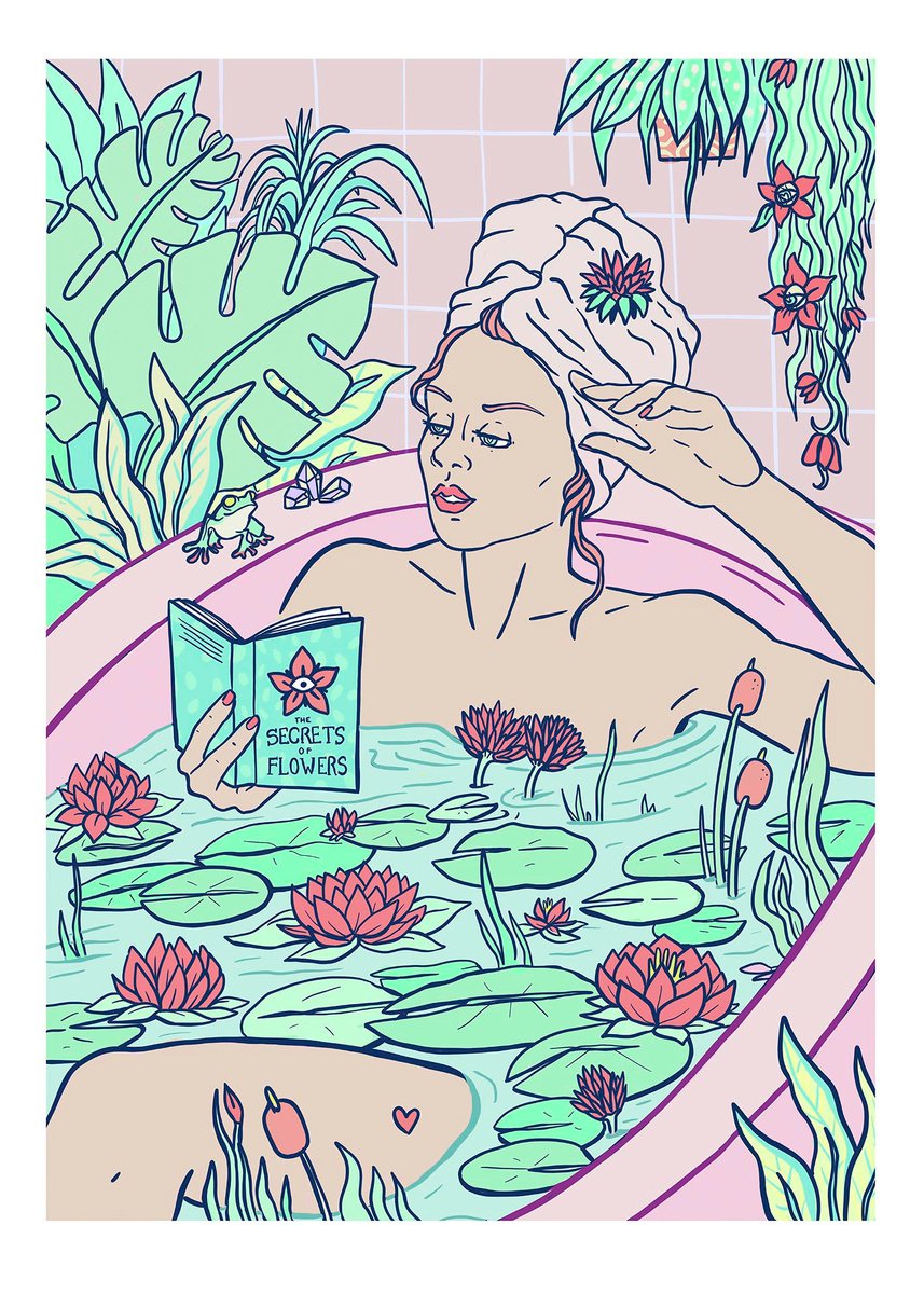 Flowers Bath and a Lily Pond | Bath Time Self Care Series I, limited ed. gicle print | Ba... by Marta Zubieta