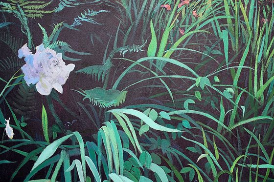 In The Night Garden 3 (Flowers, Landscape Large Painting).