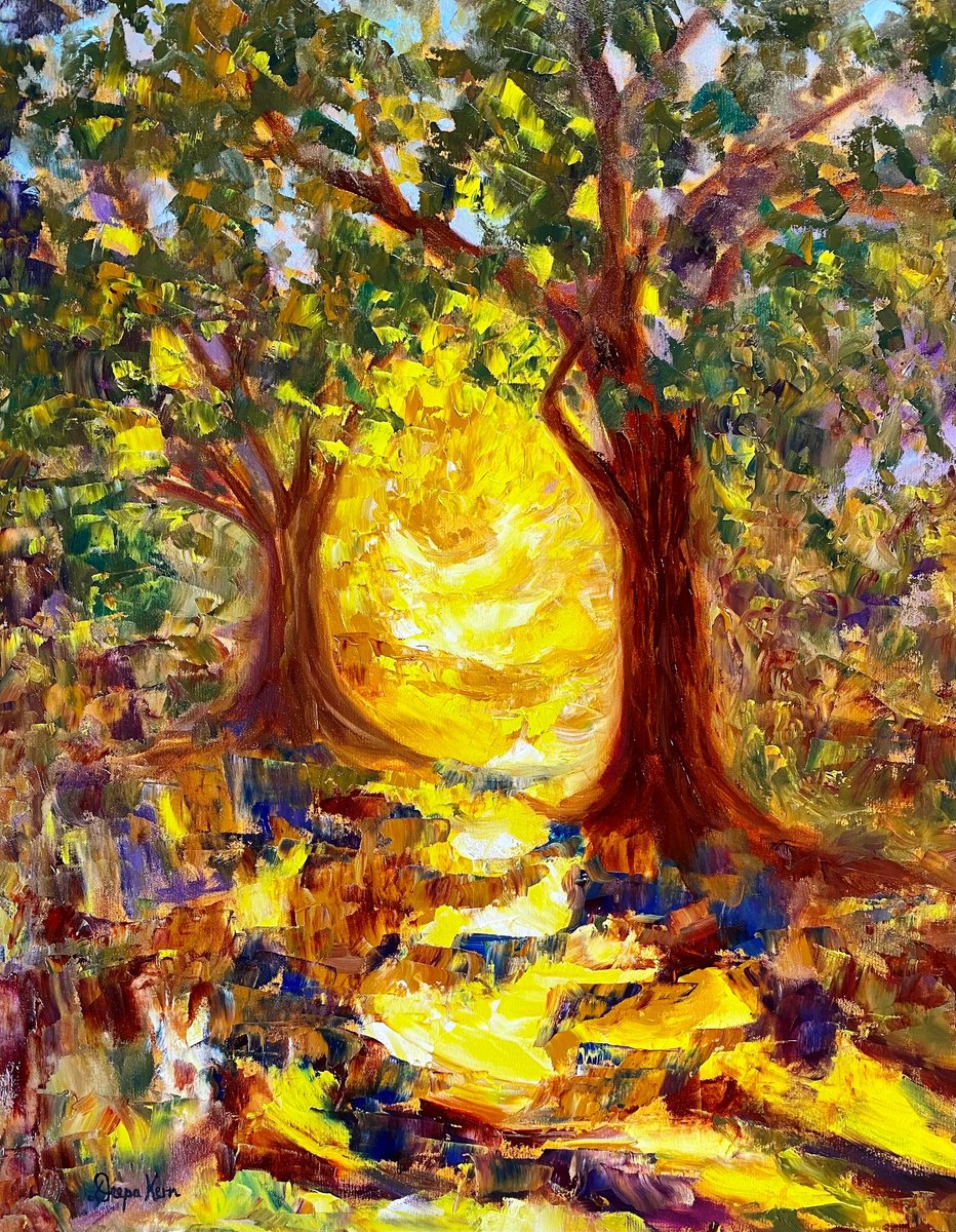 Impressionistic Landscape Oil Painting By Deepa Kern, 25 X 31, Pathway Of Light, Original Artwork