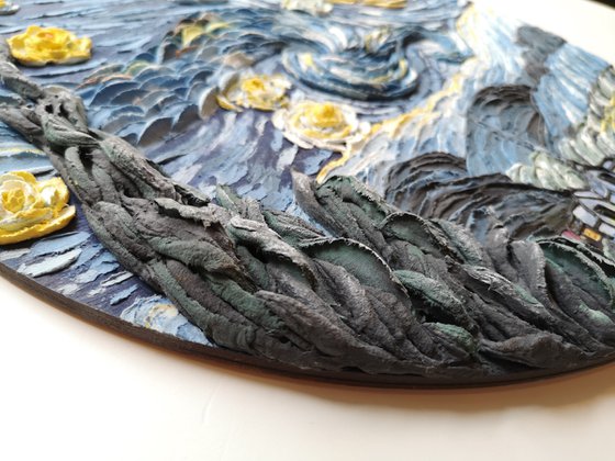 Starry night - blue night 3d relief landscape