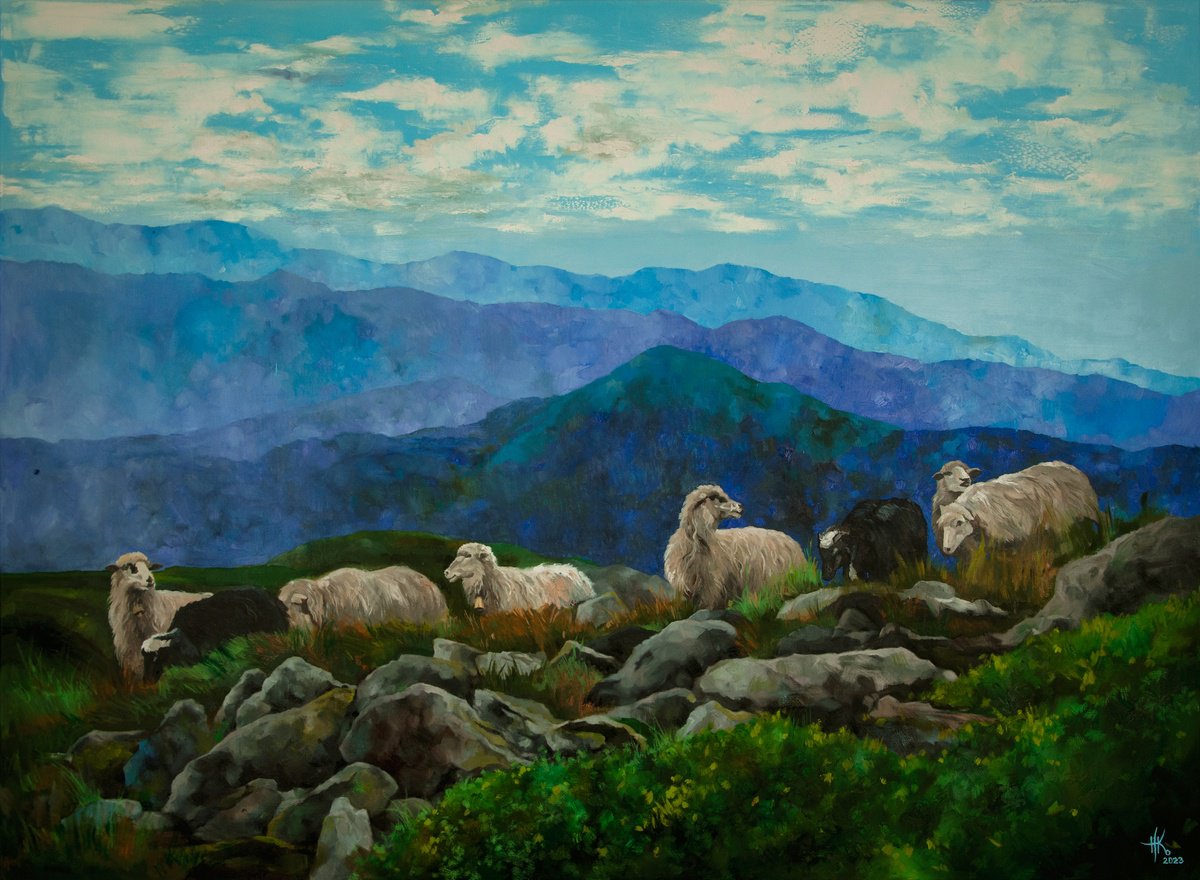 Impressionistic Animal Painting By Zhanna Kondratenko, 59 X 43", Carpathian Mountains, Original Artwork