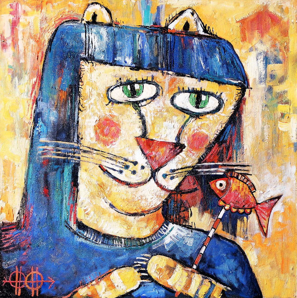 Impressionistic Animal Oil Painting By Nikita Ostapenco, 28 X 28", Mon Amour, Original Artwork