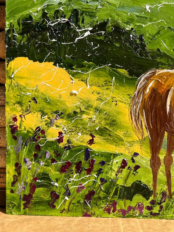 Alps Painting Mountains Original Art Swiss Alps Impasto Horse Oil Artwork Switzerland Home Wall Art 12 by 16 by Halyna Kirichenko