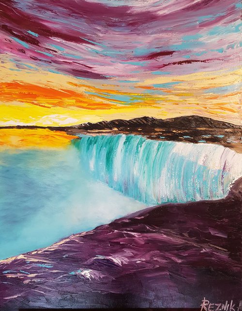 Sunrise waterfall 70*90cm by Anna Reznik