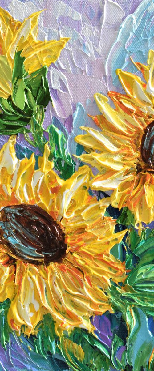 Sunflowers and Lavender - Original Impasto Floral Painting by Olga Tkachyk