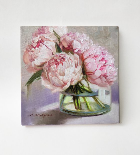 Peony painting original, Peony wall art, Flowers art canvas painting, Small paintings on canvas