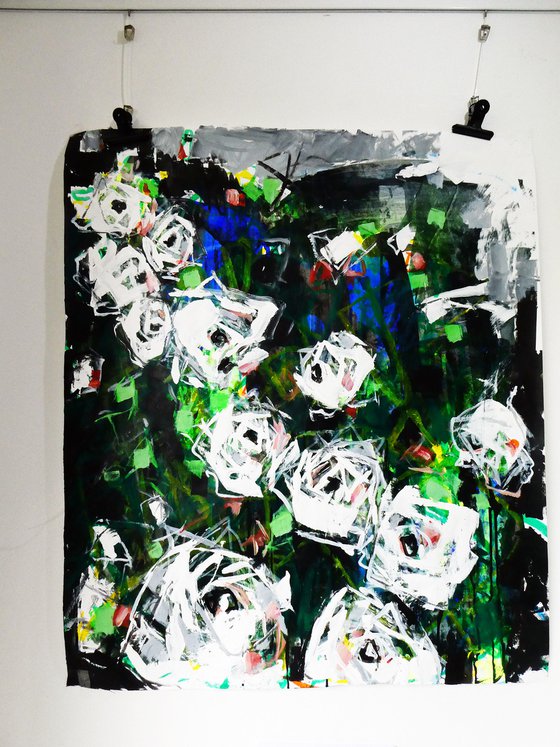 White Roses Rainy Day : Abstract