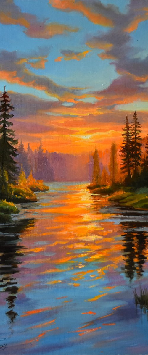 The sunset in the forest by Serghei Ghetiu
