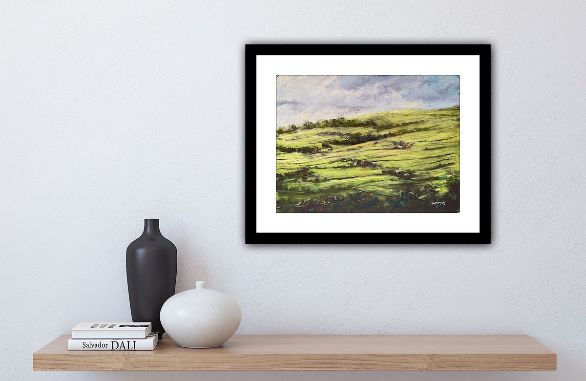 Impressionistic Landscape Pastel Drawing By Andrew Moodie, 16 X 12, Rolling Dales, Original Artwork