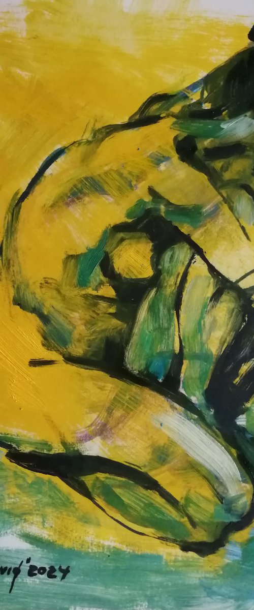 Nude yellow study women oil on paper by Olga David