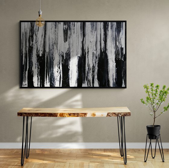 Physics 160cm x 100cm Black White Textured Abstract Art