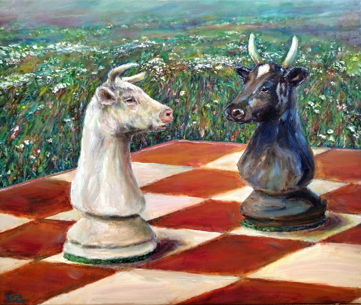 Photorealistic Oil Painting , Cow Chess By Jura Kuba Art, 24 X 20, Artwork For Sale On Artfinder