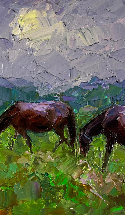 Horses Grazing Peacefully by Boris Serdyuk