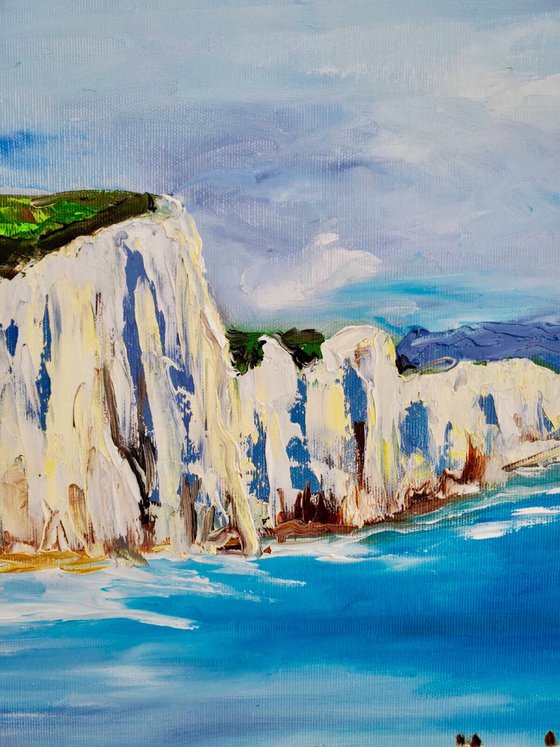 SEVEN SISTERS,   CLIFFS, SUSSEX , ENGLISH LANDSCAPE, OIL PAINTING. OFFICE URBAN WALL ART