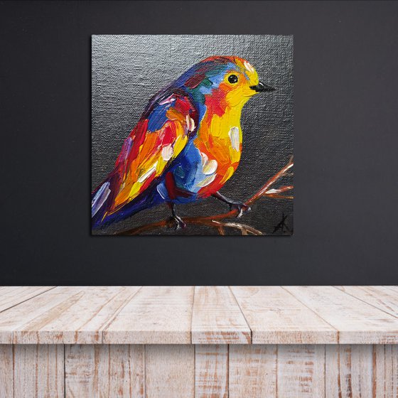 Small bird - oil painting, bird, parrots, birds oil painting, painting on canvas, gift, bird art, art bird, animals oil painting