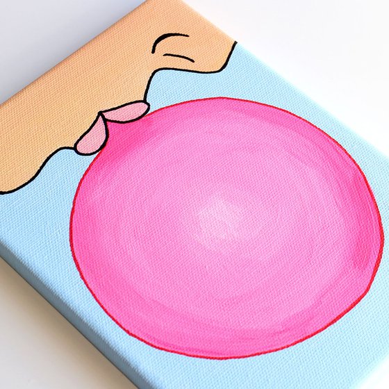 Bubble Gum Bubble Pop Art Painting On Miniature Canvas