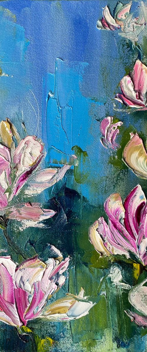 Magnolia Blossom Oil Art by Mily Art