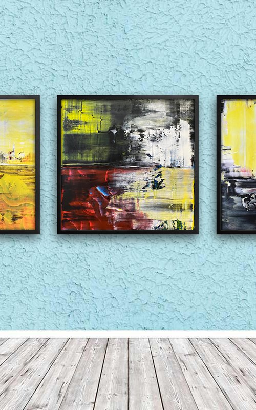 "Contact Tracing" - Save As A Series - Original PMS Large Abstract Triptych Acrylic Paintings On Plexiglass and Wooden Panels, Framed - 78" x 26" by Preston M. Smith (PMS)
