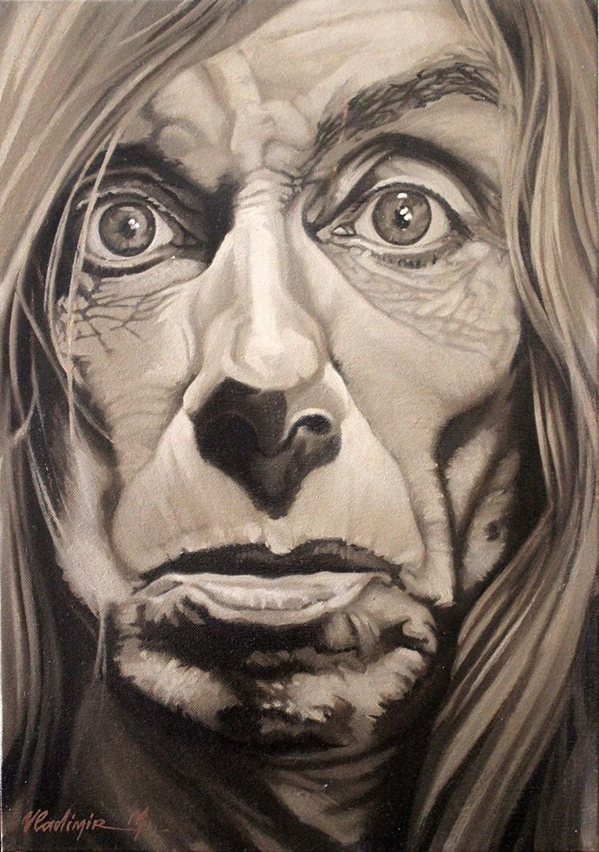 Photorealistic Portrait Oil Painting By Volodymyr Melnychuk, 14 X 20", Iggy Pop, Original Artwork