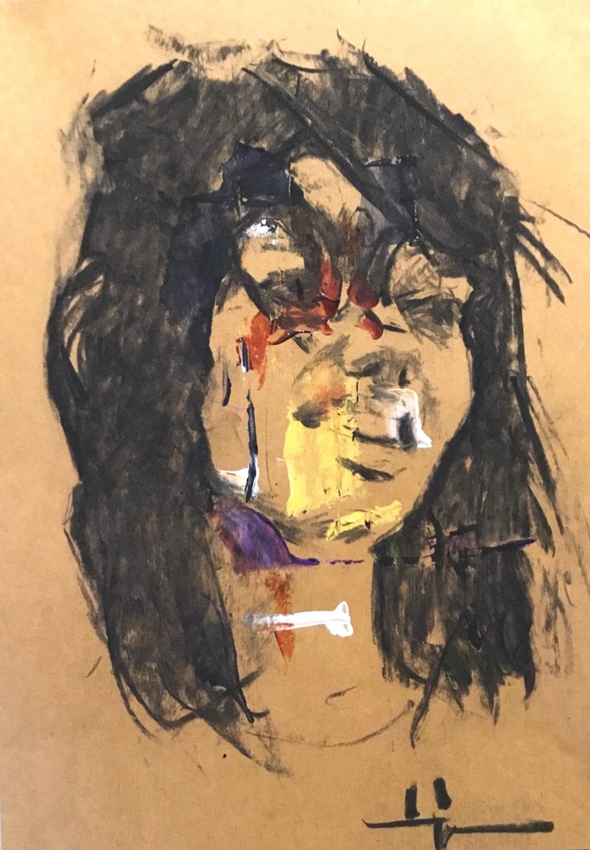 Expressive Portrait Charcoal Drawing By Dominique Deve, 8 X 11, On The Beach, Original Artwork