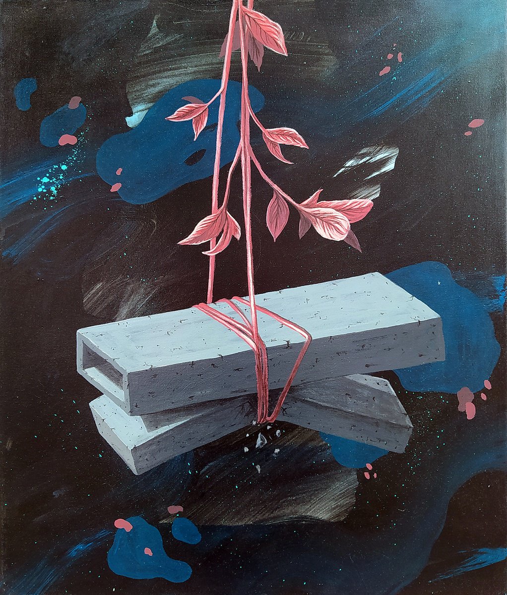 Surrealistic Botanical Acrylic Painting By Andres Agosin Monk, 24 X 28, Fractura, Original Artwork