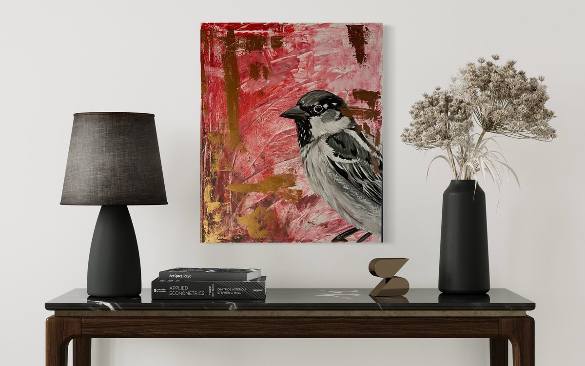 Crimson Sparrow By Amelia Taylor, 20 X 24, Artwork For Sale On Artfinder