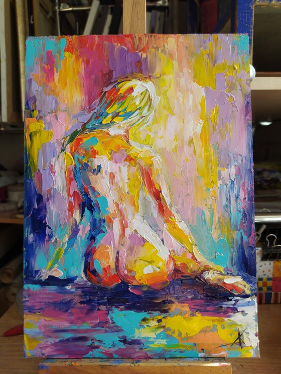 ''Morning'' - nude, erotic, body, woman, woman body, oil painting, a gift for him, gift for man, nu