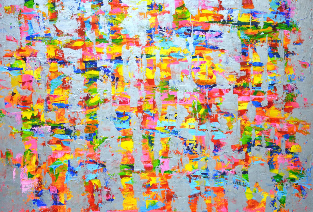 Abstract Acrylic Painting By Iryna Kastsova, 47 X 31, Expression With Silver 5., Original Artwork