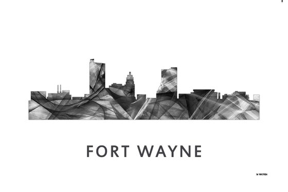 Fort Wayne Indiana Skyline WB BW