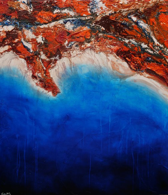 Coastal Oxide 206cm x 234cm Blue Orange Textured Abstract Art