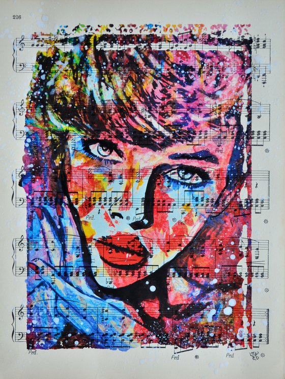 Touch Of Colors - Collage Art on Vintage Sheet Music Page