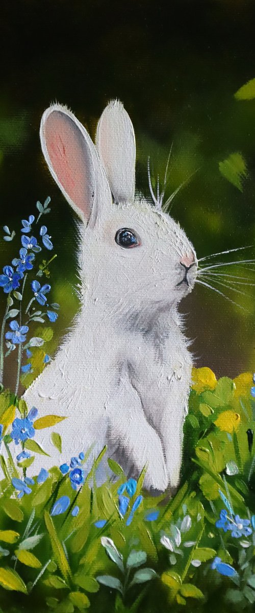 Flower bunny, white rabbit by Natalia Shaykina