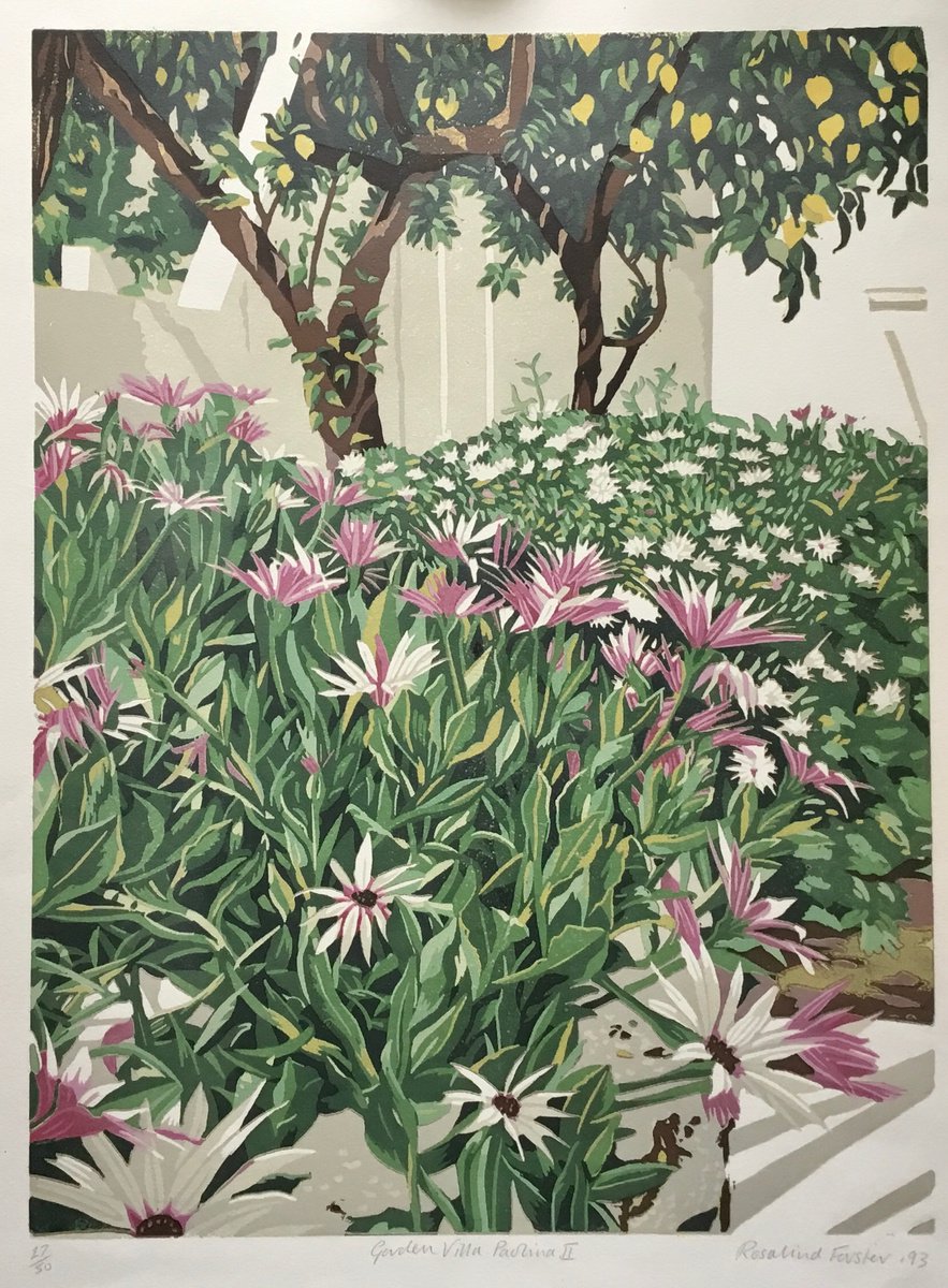 Botanical Linocut By Rosalind Forster, 15 X 20", Garden Villa Paulina Ii, Original Artwork