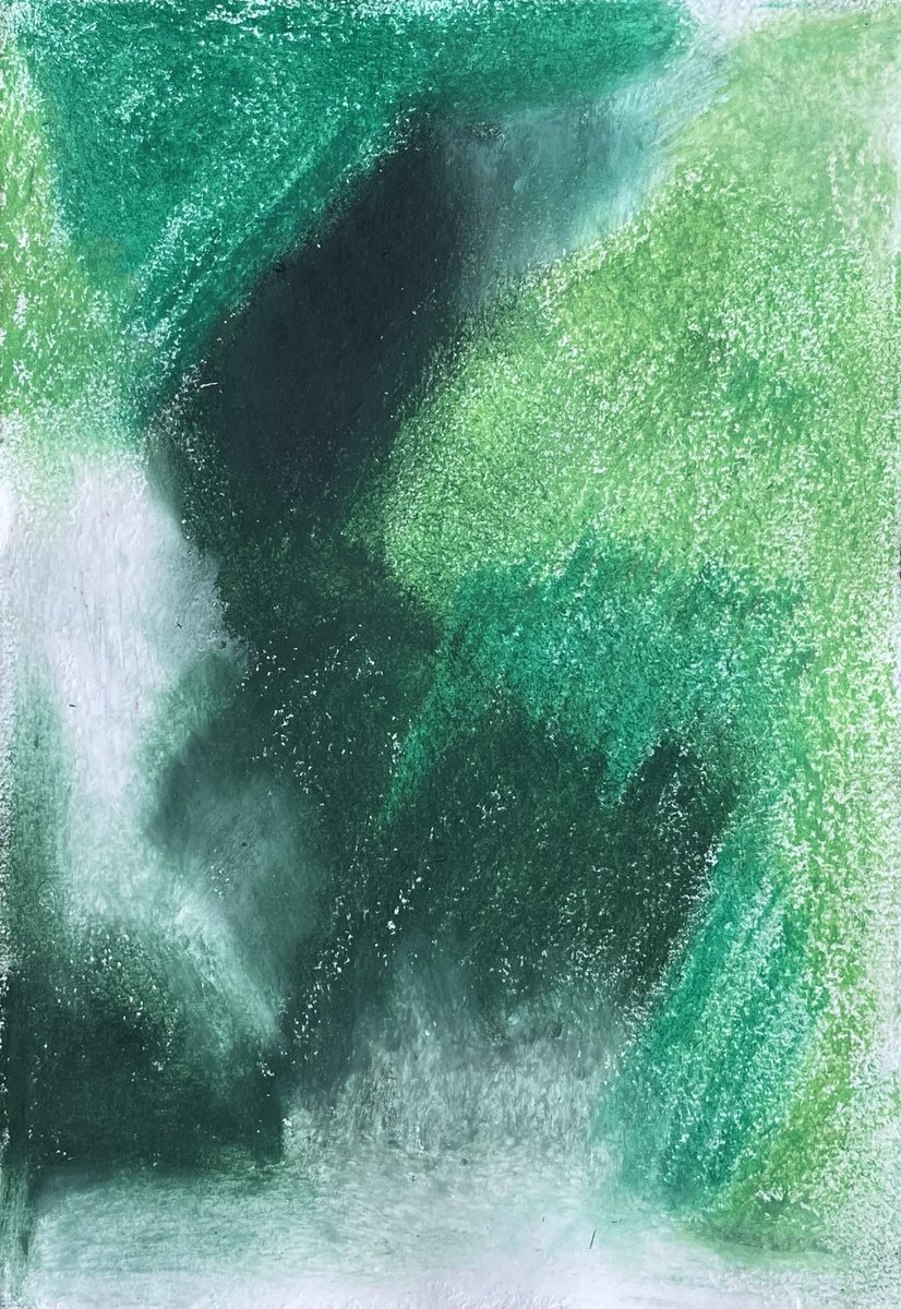 Abstract Pastel Drawing By Flora Butler, 6 X 8, New Leaves Are Unfurling, Original Artwork