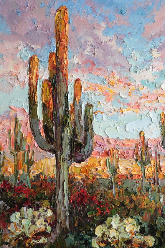 Cacti in the Desert at Sunset