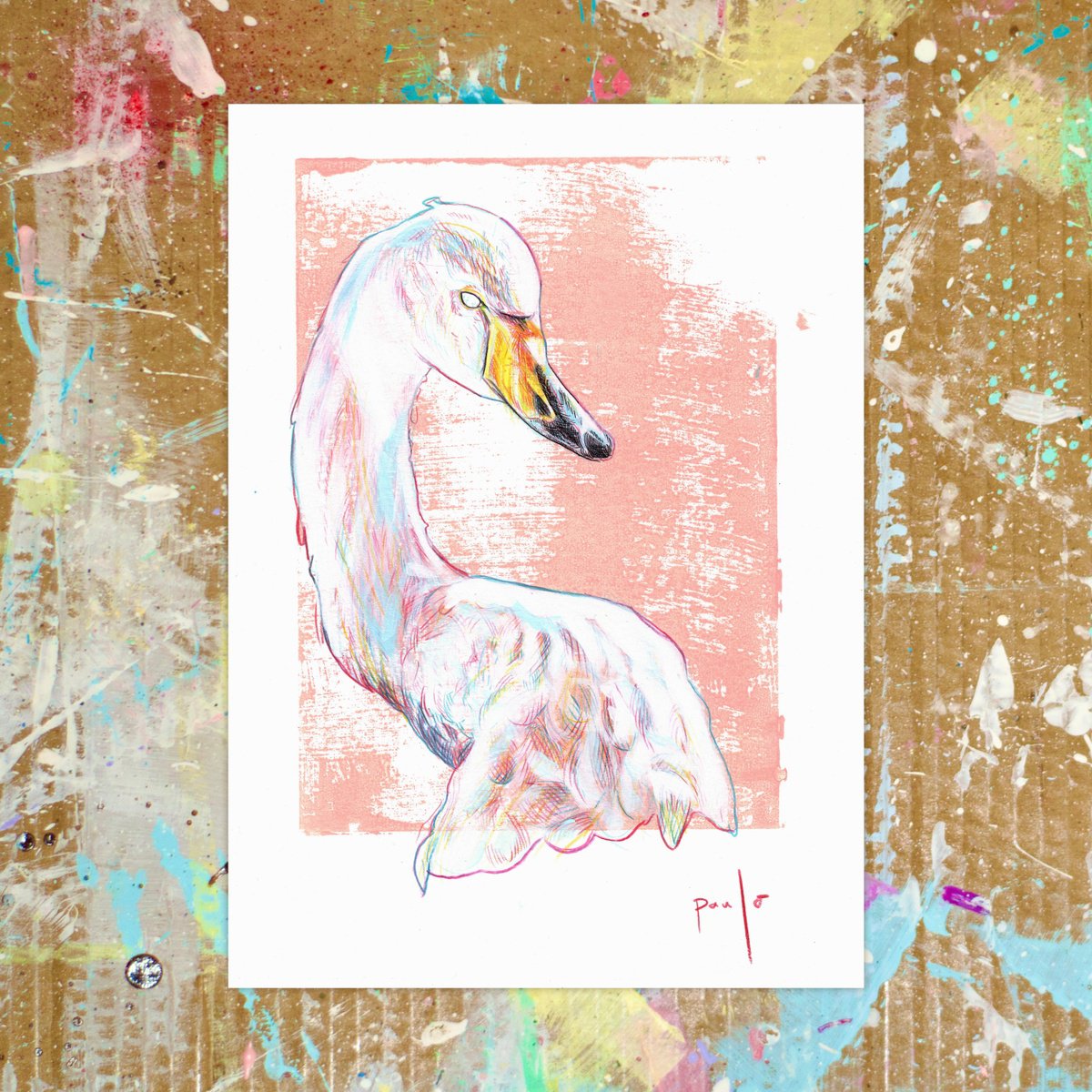 Expressive Animal Acrylic Painting By Paul Ward, 8 X 11", Whooper Swan, Original Artwork