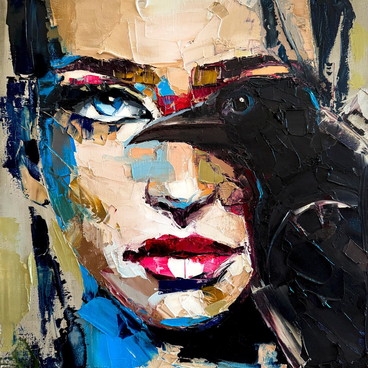 Expressive Portrait Oil Painting By Lana Frey, 20 X 20", Midnight Oath, Original Artwork