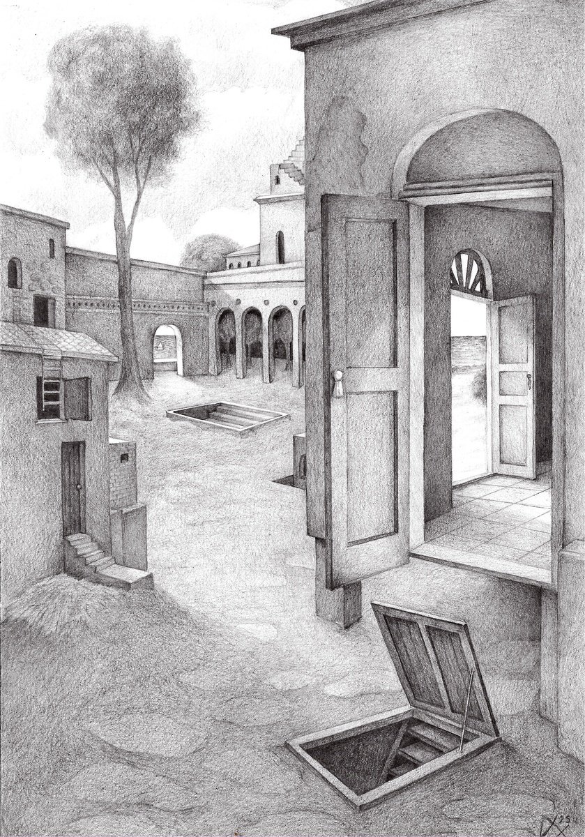 Photorealistic Cityscapes Pencil Drawing By Andromachi Giannopoulou, 8 X 12, Dream Architecture, Original Artwork