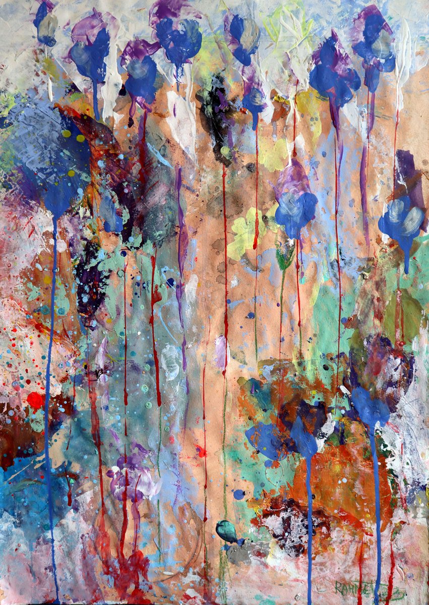 Impressionistic Botanical Acrylic Painting By Rakhmet Redzhepov, 17 X 23", Fantasy With Flowers 116, Original Artwork