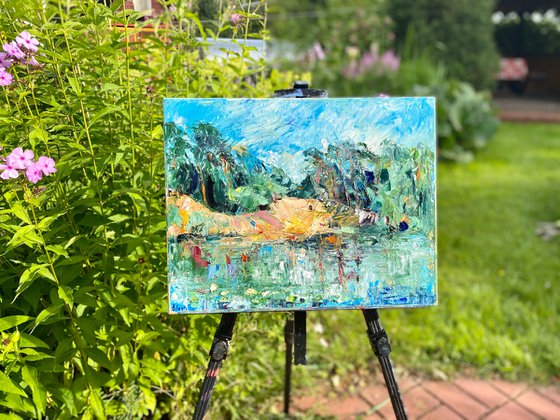 Early summer - Forest beach, 35*45cm, oil impressionistic landscape with a bit texture in the center